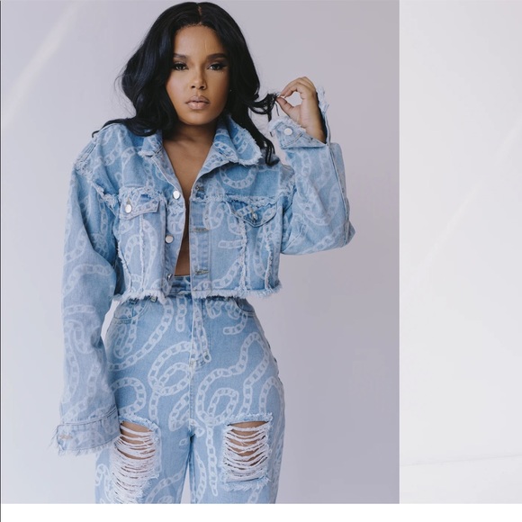 Jackets & Blazers - Chained in denim cropped jacket